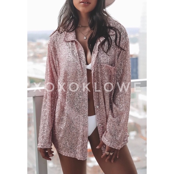 LAST 1 POL Pink Sequin Princess Button Down Shirt Blouse - Picture 5 of 15